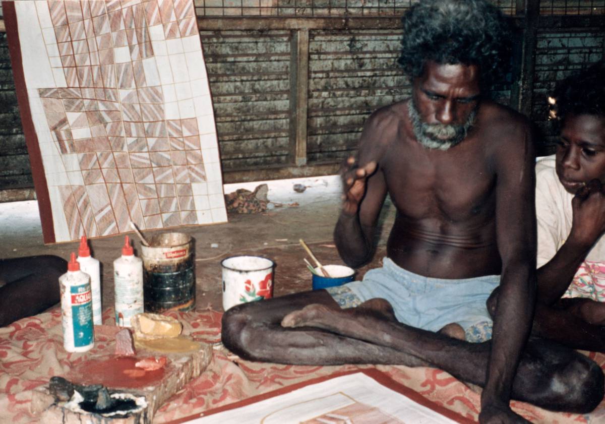 John Mawurndjul and paintings in progress