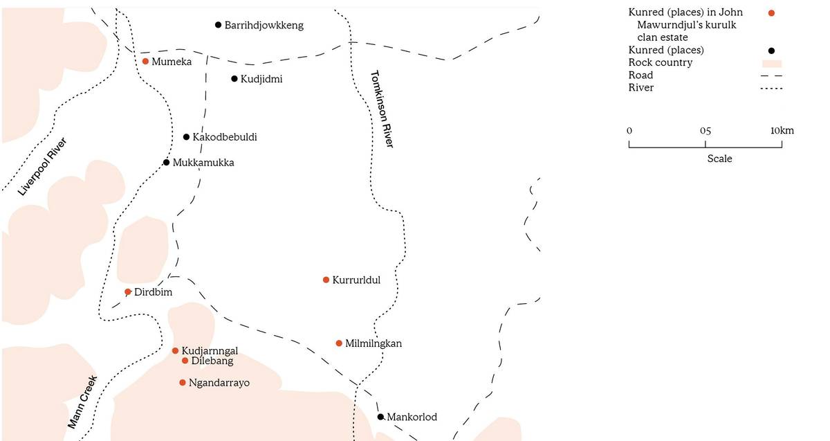 Map of John Mawurndjul's kurulk clan estate