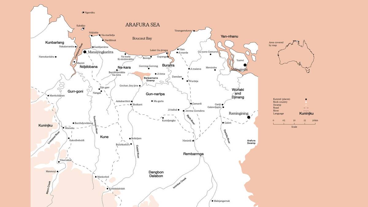 Language map and places - South of Maningrida